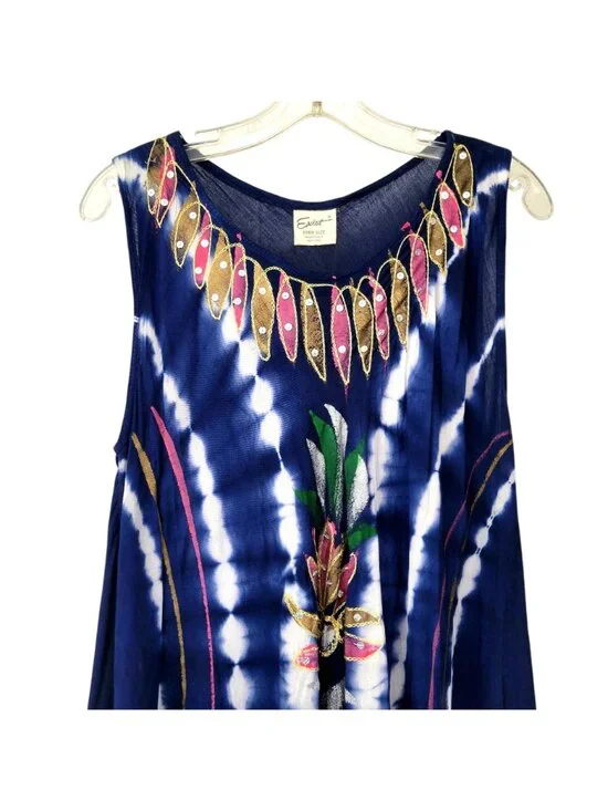 Exist Women's Tie-Dye Sleeveless Rayon Sundress With Floral Embellishments Free - Picture 3 of 8